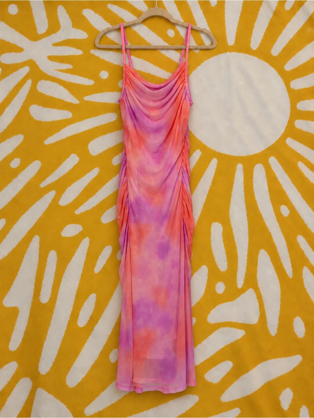 Fashion Nova Pink and Orange Tie-Dye Cowl Neck Maxi Dress